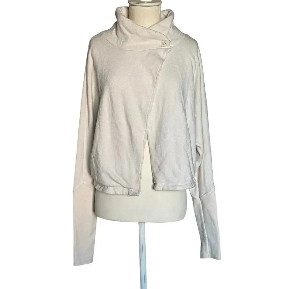 ALO Yoga Cropped Bolero Wrap Jacket Sweatshirt Cream Color Size M